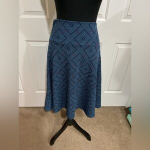 LuLaRoe XL Blue Geometric A-line Azure Skirt with Pink Accents
